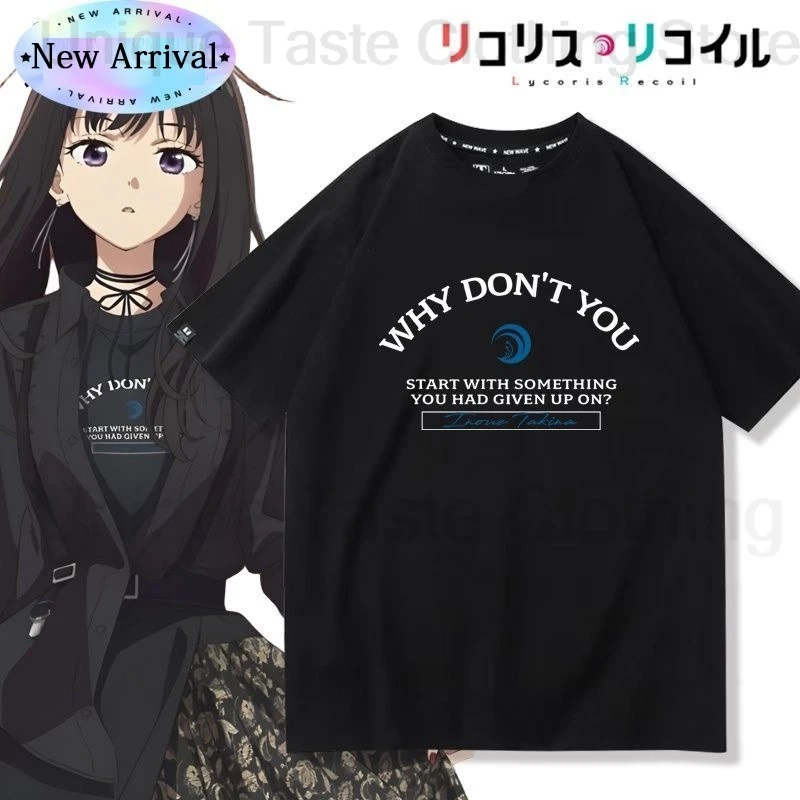 Anime Lycoris Recoil T Shirt T Shirt Inoue Takina Nishikigi Chisato Same Letter Print T-shirt Summer Cotton Short Sleeve Tee Top