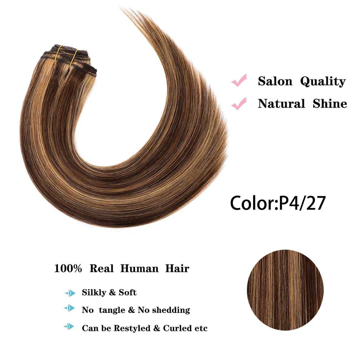 Straight Clip in Hair Extensions 8pcs #4 27 Double Weft Clip in Human Hair Extensions #P4/27 Brazilian Human Hair