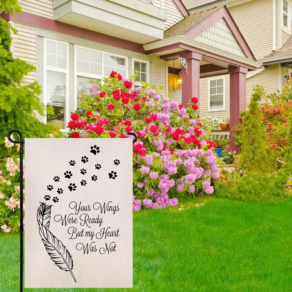 Dog Memorial Saying Feather Garden Flag Vertical Double Sided, Dog Paw Yard Outdoor Decoration 12.5 x 18 Inch uui