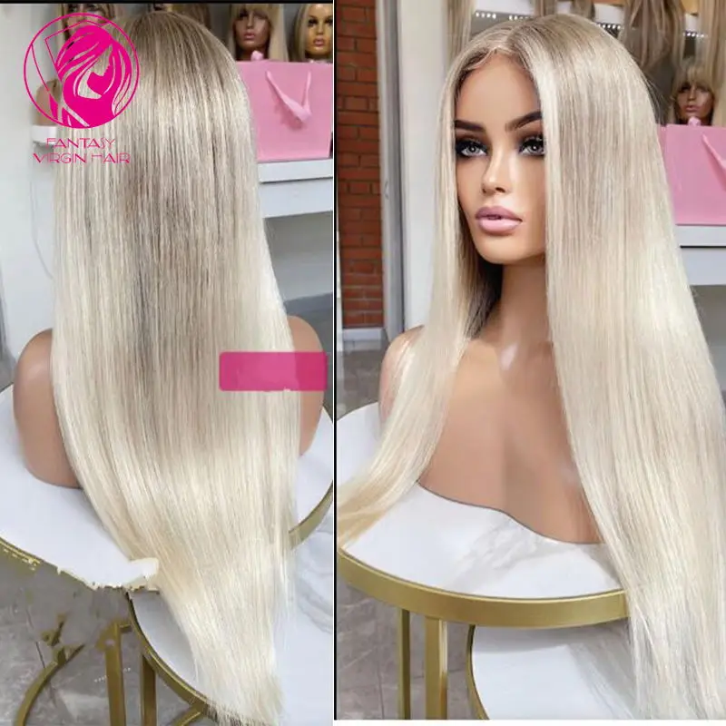 Platinum popiołu blond koronkowa peruka na przód 13x6 HD czołowa koronki peruka prosto przezroczyste pełne peruki typu Lace z ludzkich włosów dla