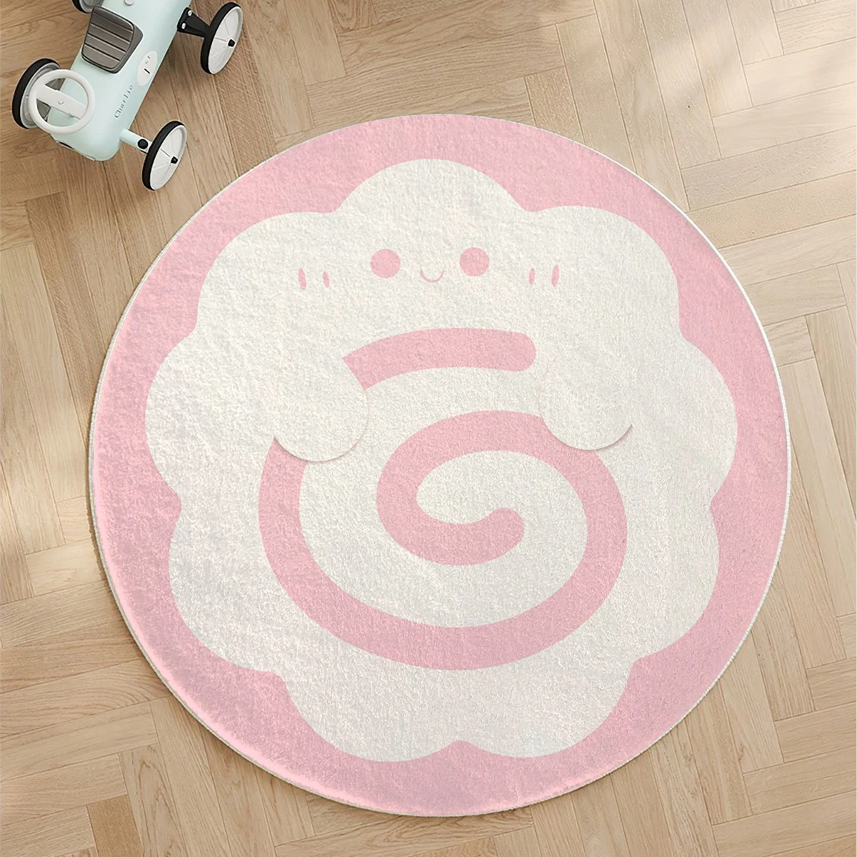 Pink Round Rugs Living Room Soft Plush Area Rug for Kids Girls Room Bedroom Carpet Bedside Floor Mat Cute Circle Home Decoration