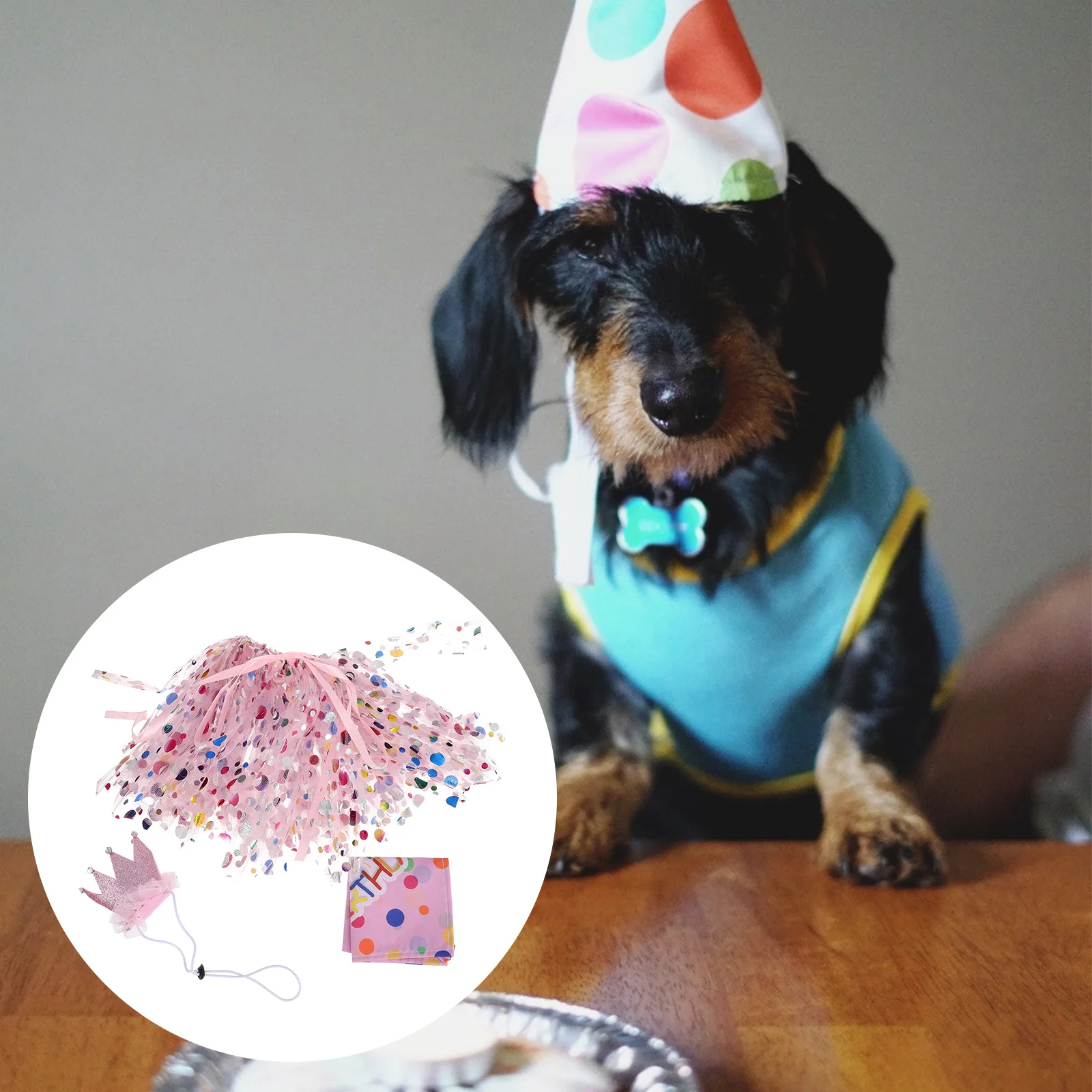 

Pet Birthday Decoration Set Dog Scarf Hat Dress Photo Prop Costume Chic Pattern Comfortable Durable Breathable