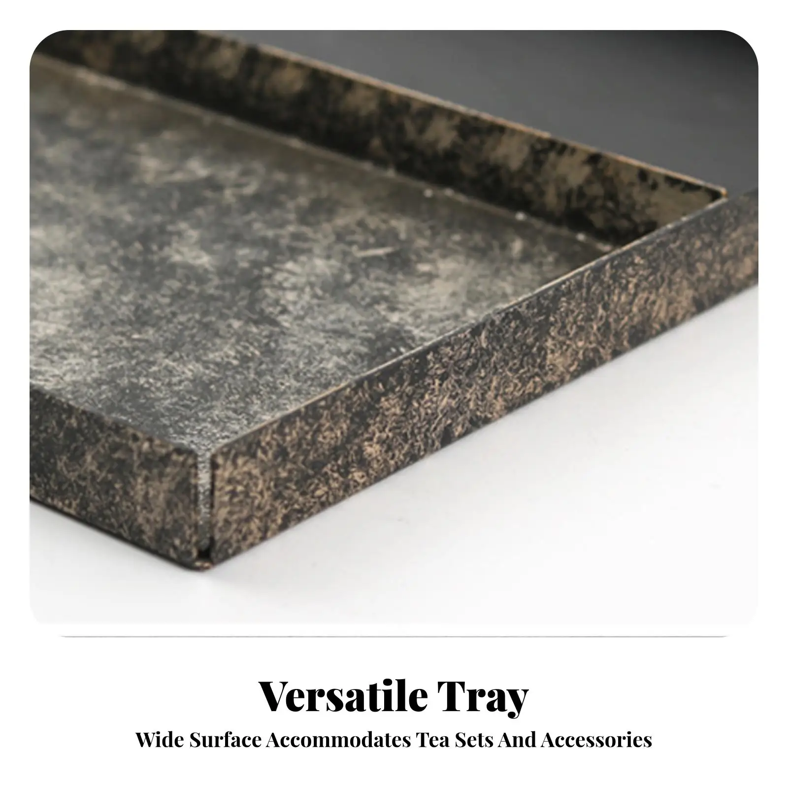 Low-Profile Square Tray with Divider | Stone-Like Finish, Dark Marbled Edge, Divided Display Tray, for Coffee Table