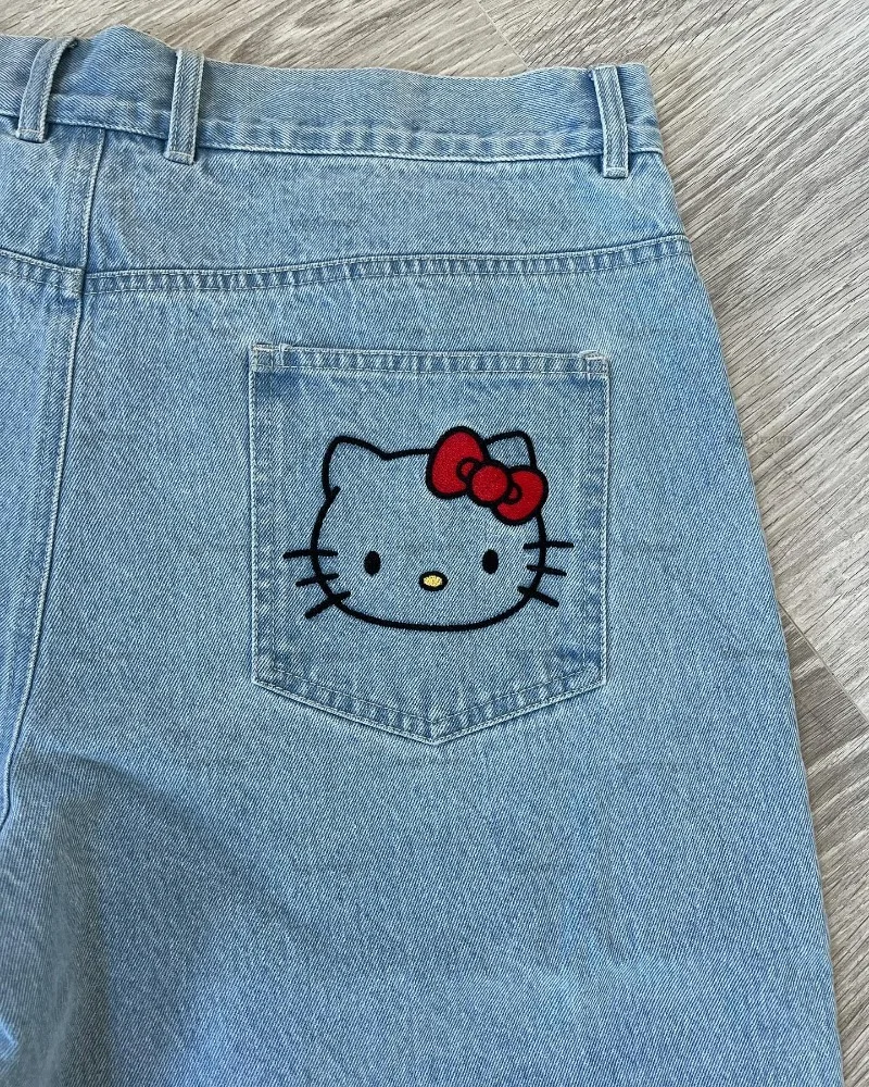 New American Retro Denim Shorts Y2K Harajuku English Cartoon Print Shorts Women Fashion Trend Versatile High Waist Pants