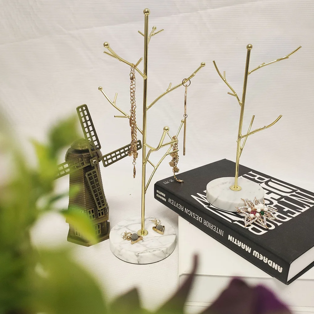 

Tree Shape Jewelry Display Stand Large Marble Base Decorative Owl Ring Holder Bracelet Organizer Desktop Jewelry Storage