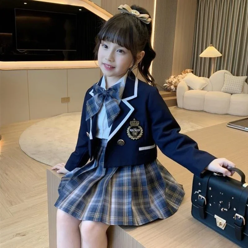 Girls Autumn School Outfit Set 2026 New Kids Blazer Shirt Pleated Skirt Preppy Style for Small Medium Size Children Student Look