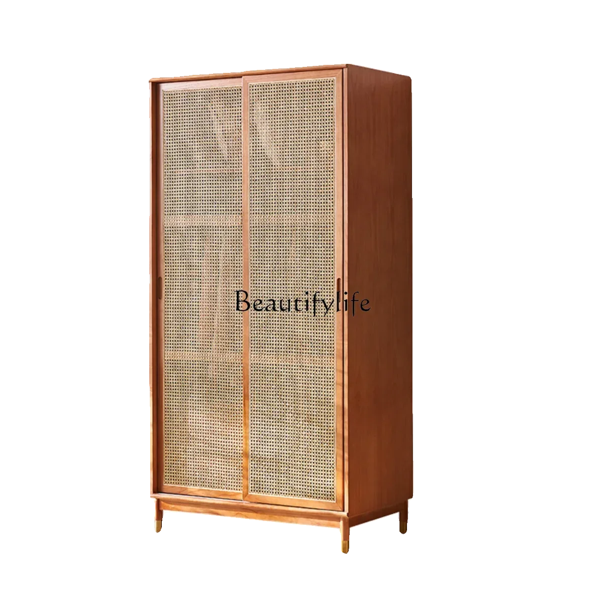 

lModern solid wood simple rattan double door wardrobe hotel homestay locker