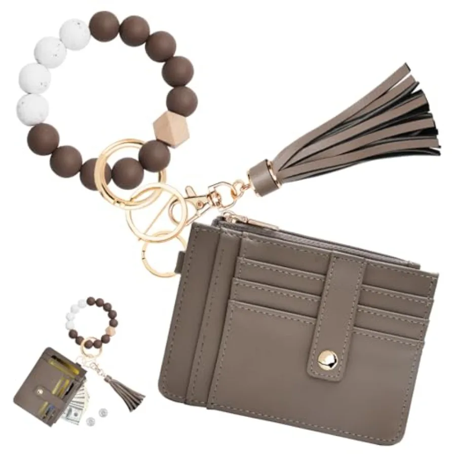 

Кошелек-брелок на запястье для женщин, тонкий RFID-держатель для карт, кошелек-браслет с кисточкой, брелок-кольцо для ключей для мужчин и женщин