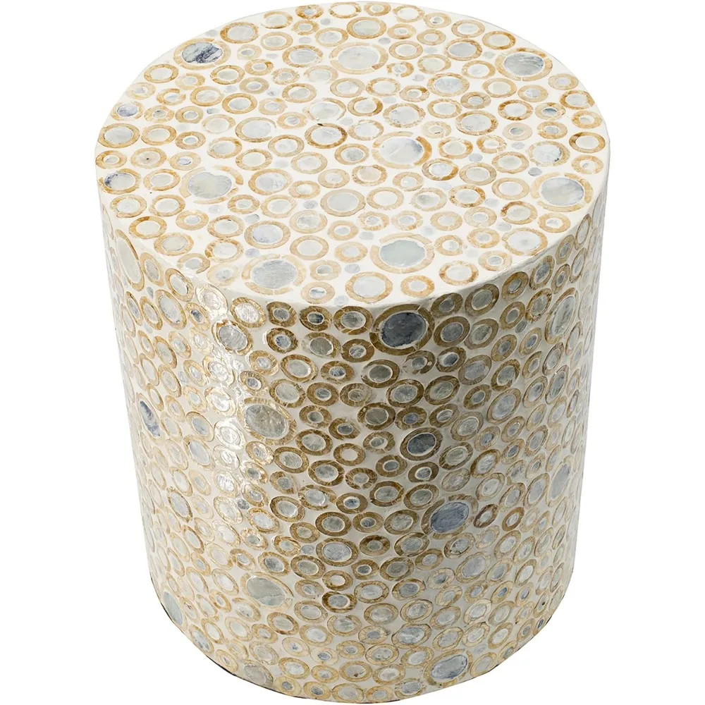 Table d'appoint en nacre pour la maison, tabouret Capiz rond crème, table basse Live Edge, support pour plantes de salon, 14 x 14 x 16