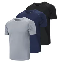 ZengVee 3 Pack Mens Running Shirts, Workout Tops Men Sport Fitness Shirts Gym Tops Men Crew Neck Breathable T-Shirt