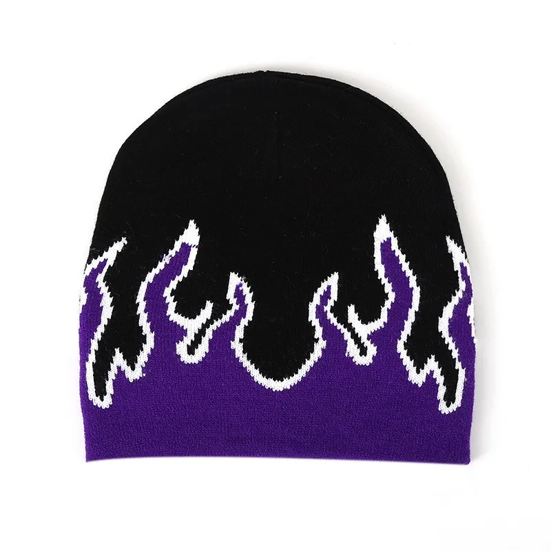 

Knit Fire Flame Beanie Hat Winter Warm Hat Stylish Soft Ski Hat Rock Punk Skull Cap Short Knitted Hats Brimless Hat