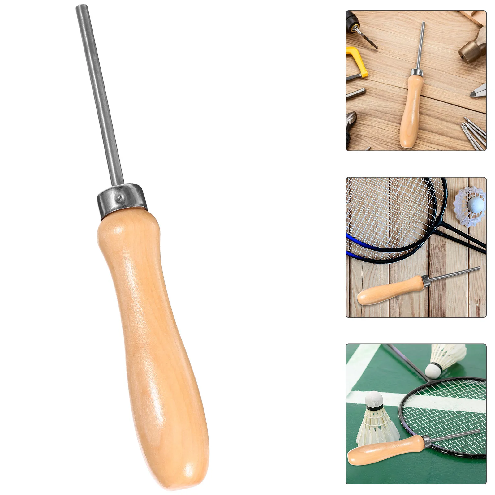 

Racket Stringing Awl Tool for Badminton Tennis Squash Rackets Ergonomic Wooden Handle Portable Efficient Wire Pulling Fixing