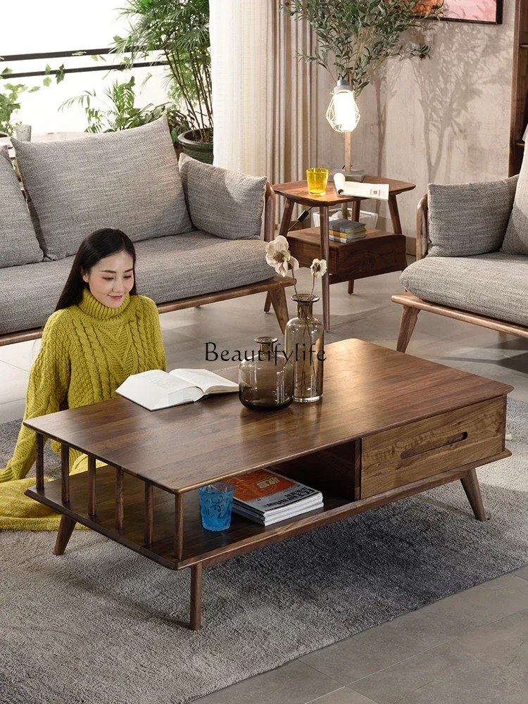 

**Nordic solid wood coffee table Japanese black walnut simple light luxury tea table