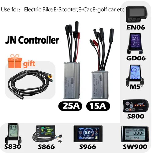 Controlador de bicicleta eléctrica sin escobillas, Panel LCD de 250W-750W, Scooter EN06 S830 S866 JN, 15A, 25A, enchufe WP, onda cuadrada GD06