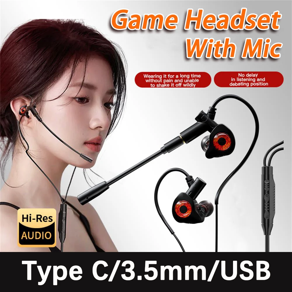 Type-C/3.5mm/USB Wired Headphones Gaming Headsets With Mic Earphones Wired Bass Stereo Esports Gamer Earbuds For Phones Computer