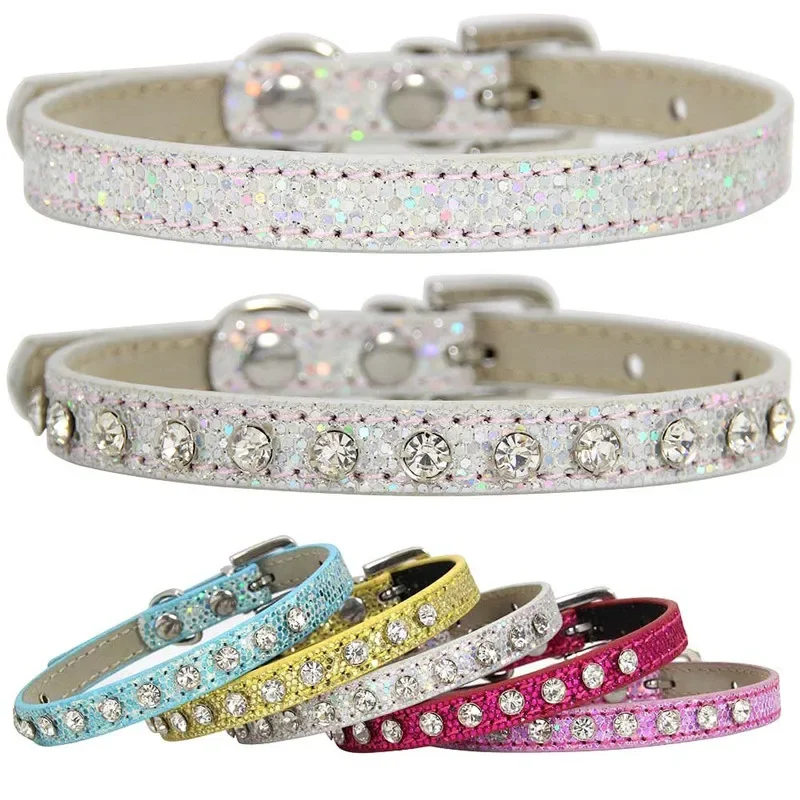 Hot Sale Super Shining Diamond Rhinestone Cat Collar Puppy Baby Dog Cat Collar Leather Strap Kitten Accessories Puppy Pet Collar