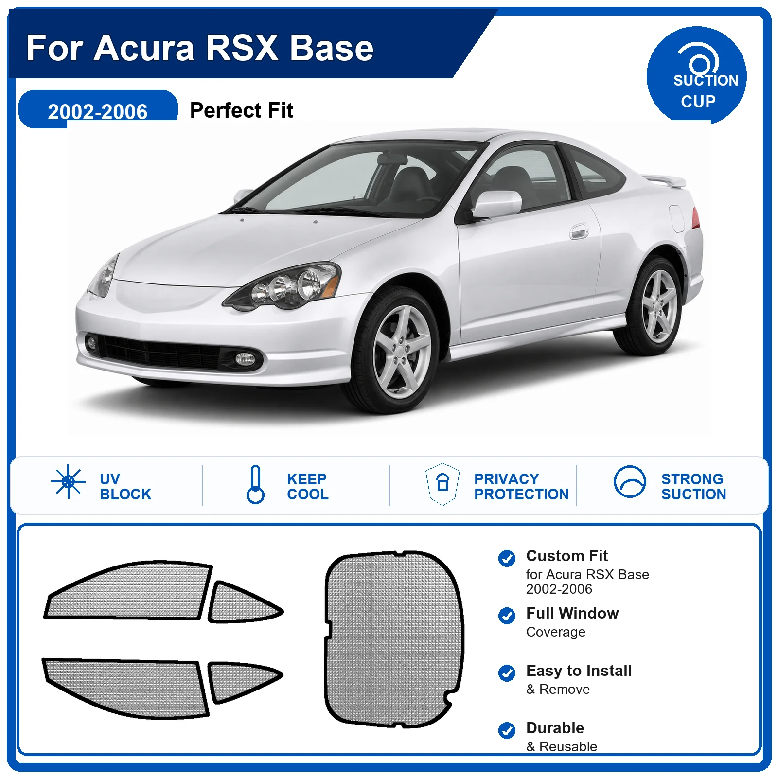 For Acura RSX Base 2002-2006 Custom Full Set Windshield Sun Shade Aluminum Foil Heat Insulation Anti UV Foldable