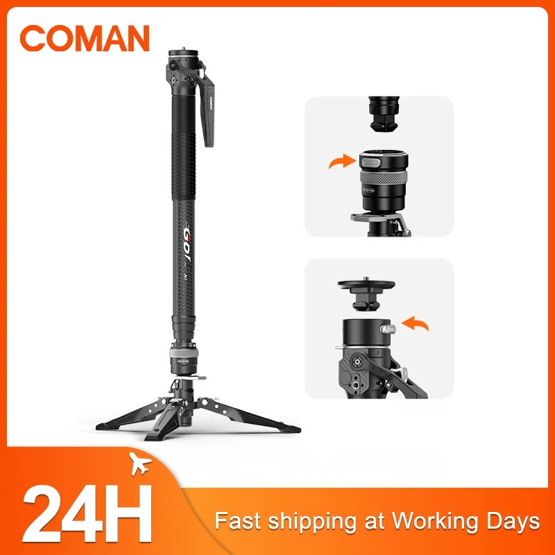

COMAN M1 Carbon Fiber Monopod One Click Lifting 4 Sections Portable DSLR Camera Monopod For Video Lightweight Travel Photography