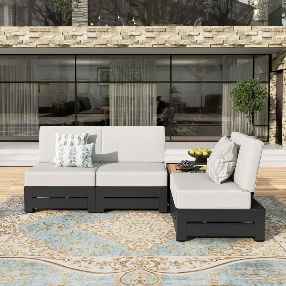 All-Weather Outdoor 4-Piece Sectional Sofa Set with 28 Coffee Table and Thick Waterproof Cushions for Patio, Deck, or Garden