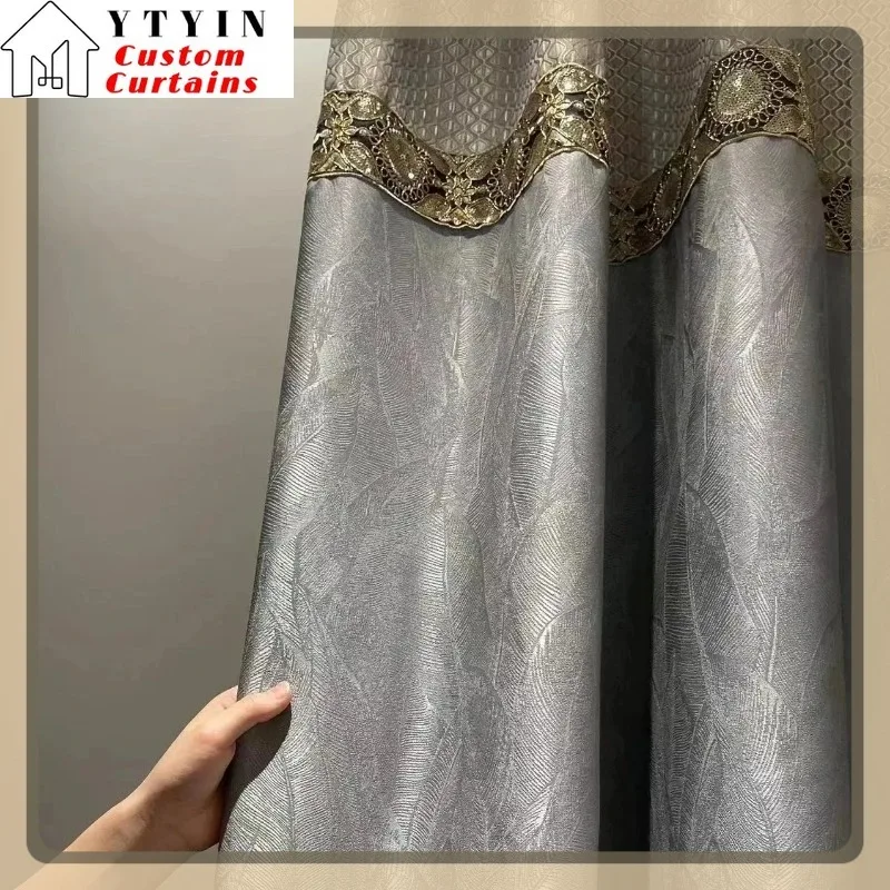 

Fashion Jacquard Leaf Blackout Splicing Luxury Curtains for Living Room Bedroom Dining Window Tulle Embroidered Lace Retro Print