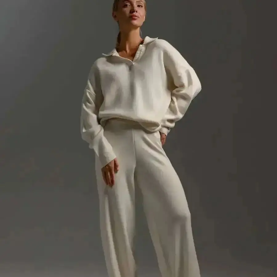 

Вязаный комплект 2022, осенне-зимний новый мужской свитер, пуловер с v-образным вырезом, широкие брюки, комплект из двух предметов, модный шик