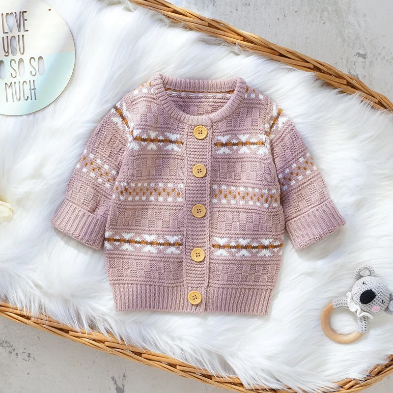 

Autumn Baby Sweater Long Sleeve Knitted Newborn Boys Girls Knitwear Cardigan 0-18M Infant Child Winter Outerwear Coat Button Top