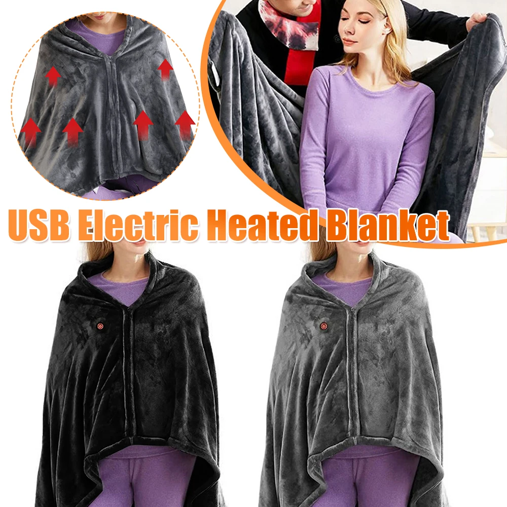 

Одеяло с электрическим подогревом USB, 3 уровня нагрева, флисовое одеяло с подогревом, носимое одеяло с подогревом, накидка для дома и офиса