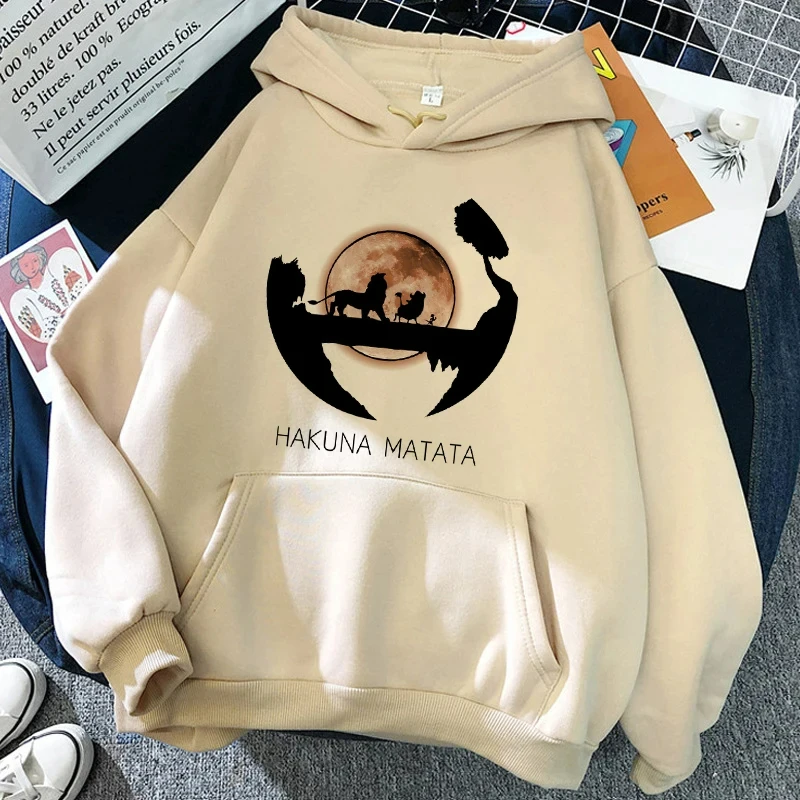 Mantel musim dingin wanita hoodie hangat lengan panjang hoodie hangat Disney Lion King pola kartun Sweatshirt Harajuku Kawaii Sweatshirt ukuran besar