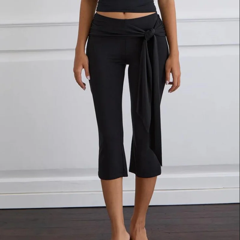 Vrouwen Y2k Polka Dot Gedrukt Capri Leuke Laagbouw Stretchy Cropped Broek Zijvlinderdas Skinny Capri Legging Uitgaan