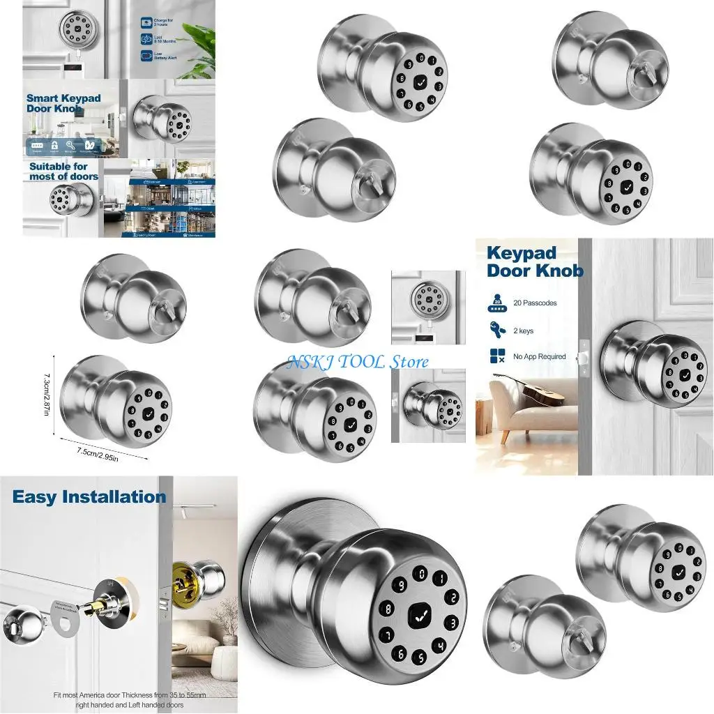 

L8RC Keyless Entry Door Lock Round Knob Electronic Lock with Keypad Code Lock Door Knob for Home,Office,Bedroom,Garage