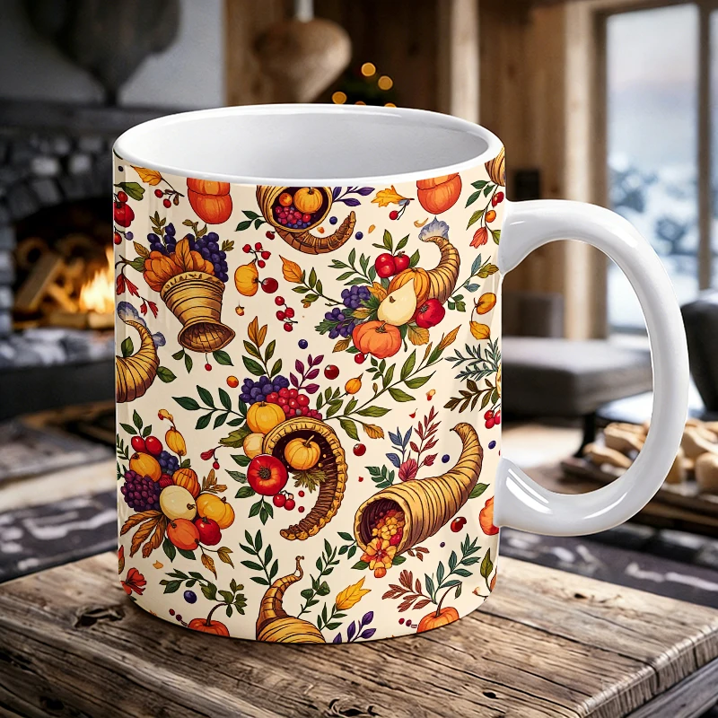 

Cornucopia & Harvest Fruits Mug Creativity Coffee Cup All-Over Print Abundant Botanical Ceramic Water Cup Gift for a friend