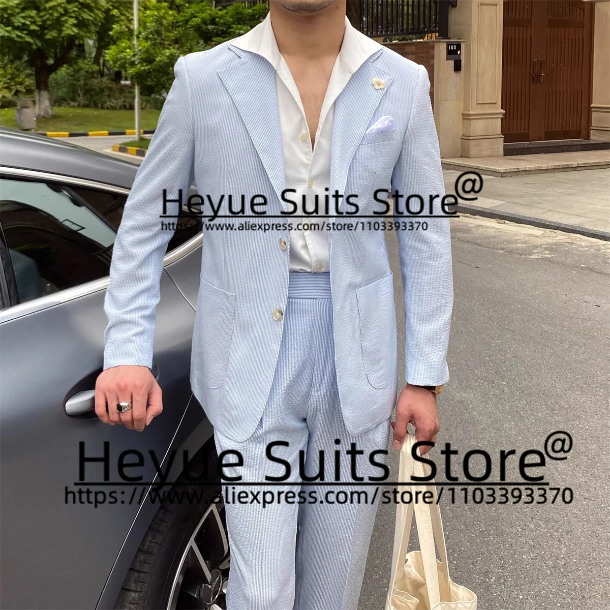 Casual Summer Cool Stripe Men Suits Tailor Made Slim Fit Fashion Groom Tuxedos Prom Party 2Pieces Sets terno masculinos completo