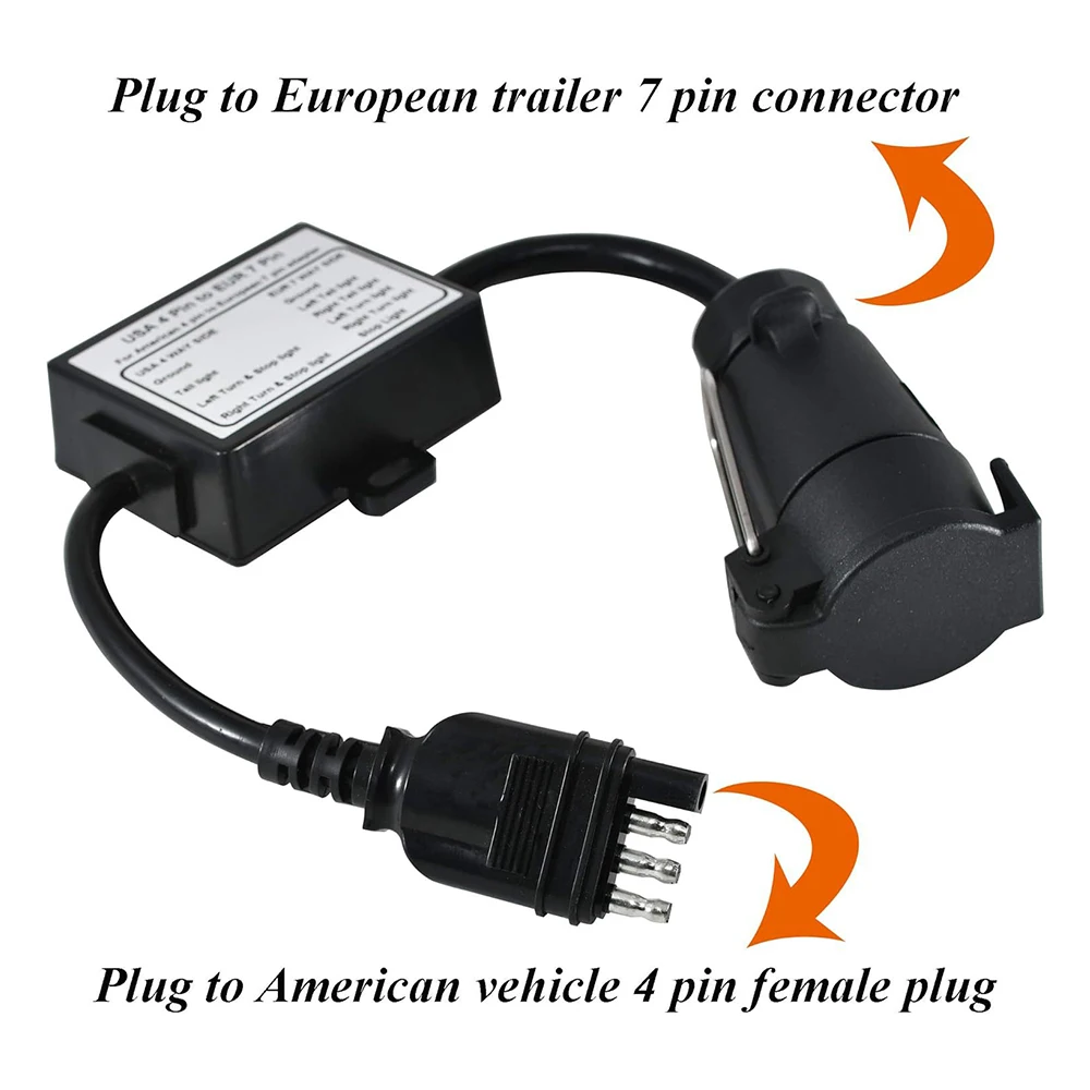 

Черный разъем преобразователя освещения прицепа из США в Европу, 4-контактная плоская розетка, американский автомобиль на 7-контактная круглая розетка, европейский прицеп