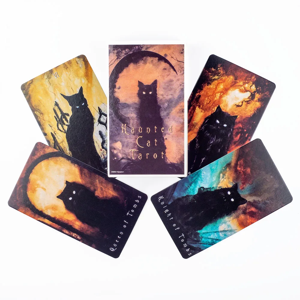 78Pcs Haunted Cat Tarot Deck English Version Divination Oracle Cards for Party Desktop Entertainment