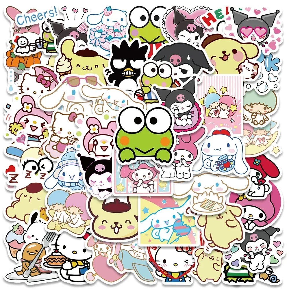 Kawaii Mixed Cute Sanrio Stickers Cinnamoroll HelloKitty Kuromi Decals DIY Phone Luggage Laptop Diary Guitar Sticker Kids Toy