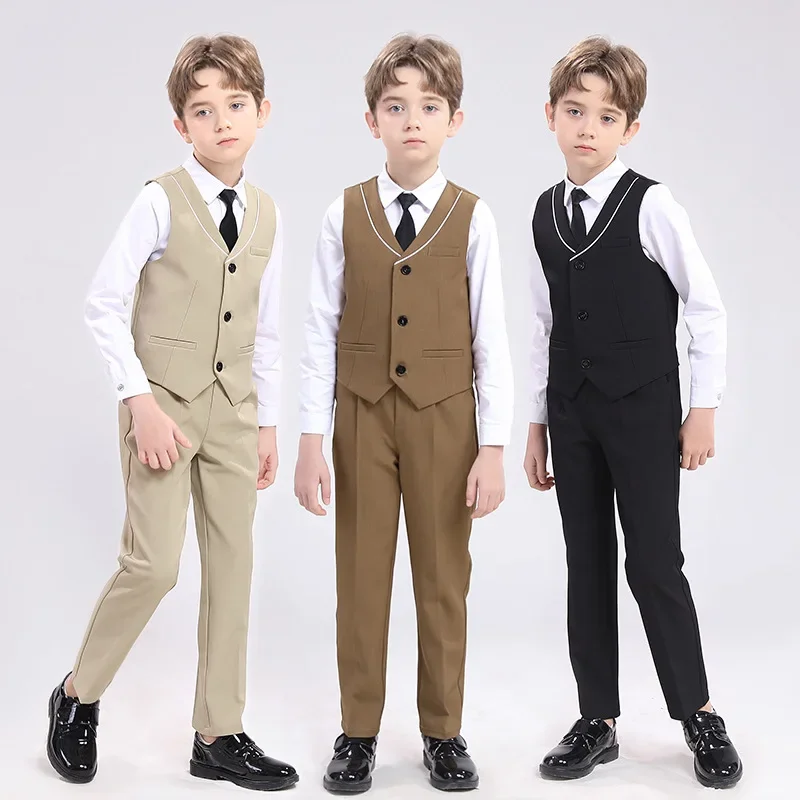 

Children Suits Boy English Gentleman Vest Suit Piano Host Performance Dress Flower Child First Birthday Suit 2 To 16 Years Old