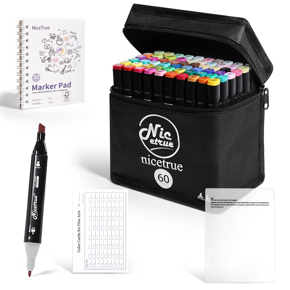 

Nicetrue 60 Colors Dual Head Color Markers Alcohol-based Vibrant Smooth Blendable Perfect for Drawing Entry Level Artists Case