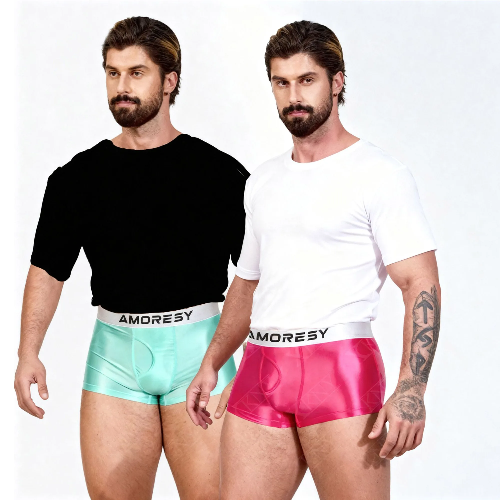 AMORESY satin glossy thin men underpants thin oily shiny solid color breathable sports briefs Silk High elasticity briefs