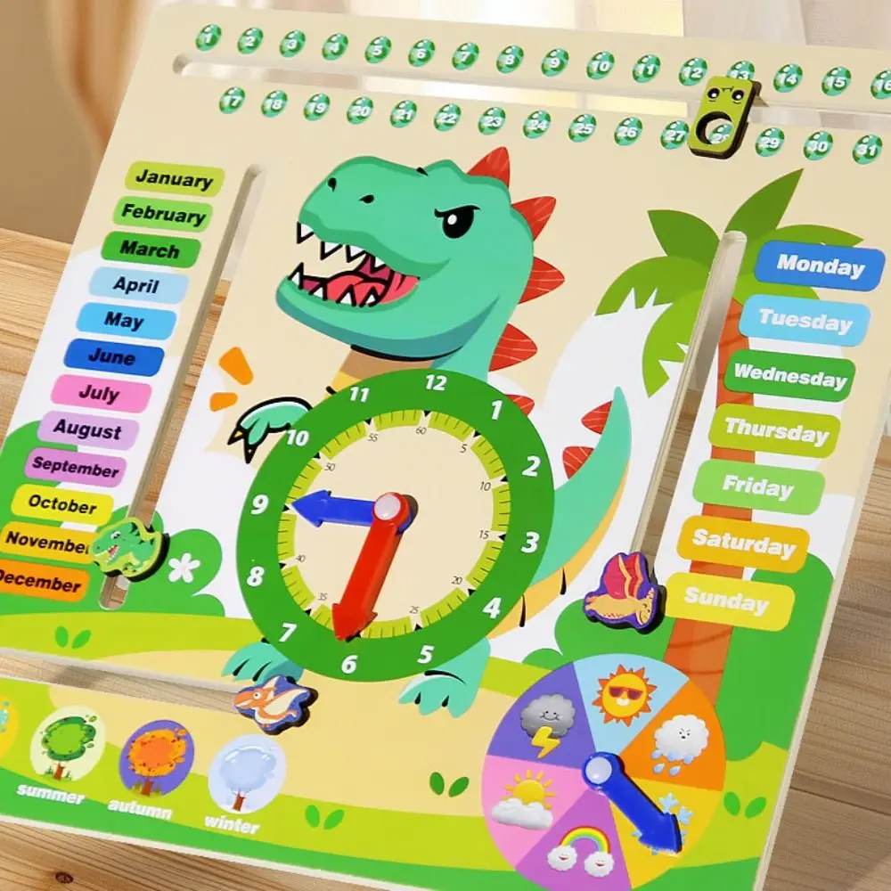 Season Weathers Daily Calendar Teaching Clock Puzzle Time Cognition 6 in 1 Teaching Clock Portable Interactive