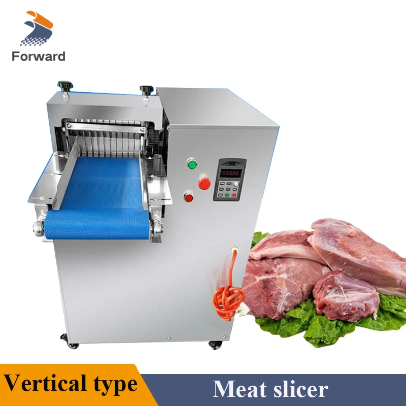 

Vertical Blade Fresh Meat Cutting Machine / Commercial 300KG/H Meat Slicer for Pork Beef Customization