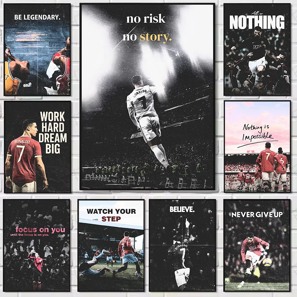 Famous Football Basketball Athlete Sports Motivational Quotes Retro Poster Canvas Painting Wall Art Pictures Home Room Decor