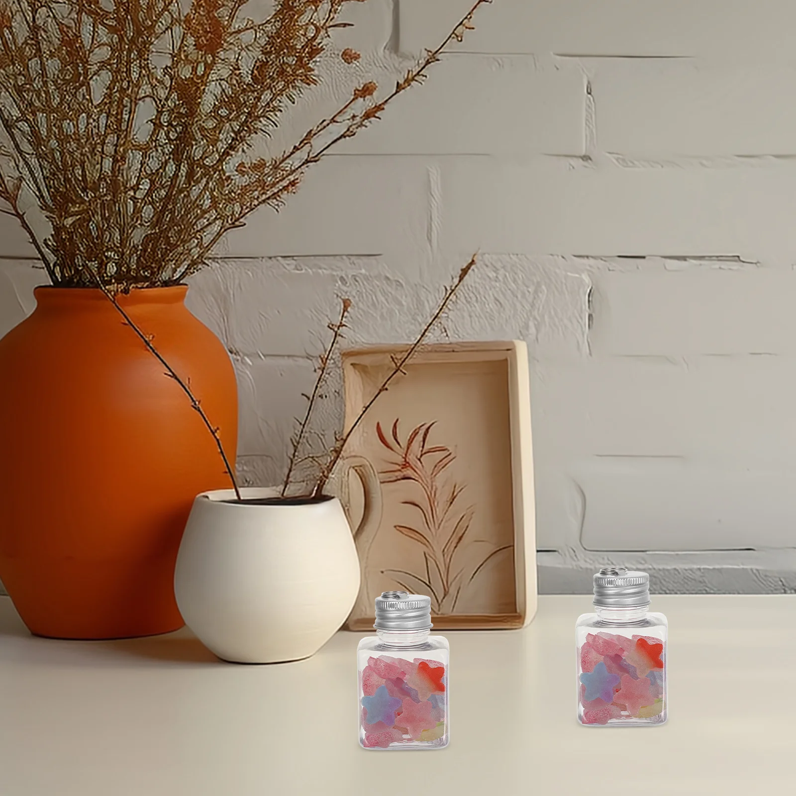 

24Pcs Clear Plastic Square Bottles 50ml Hanging Loop Cap Fillable Juice Bottle Candy Jar Christmas Decorative Bauble Ornament