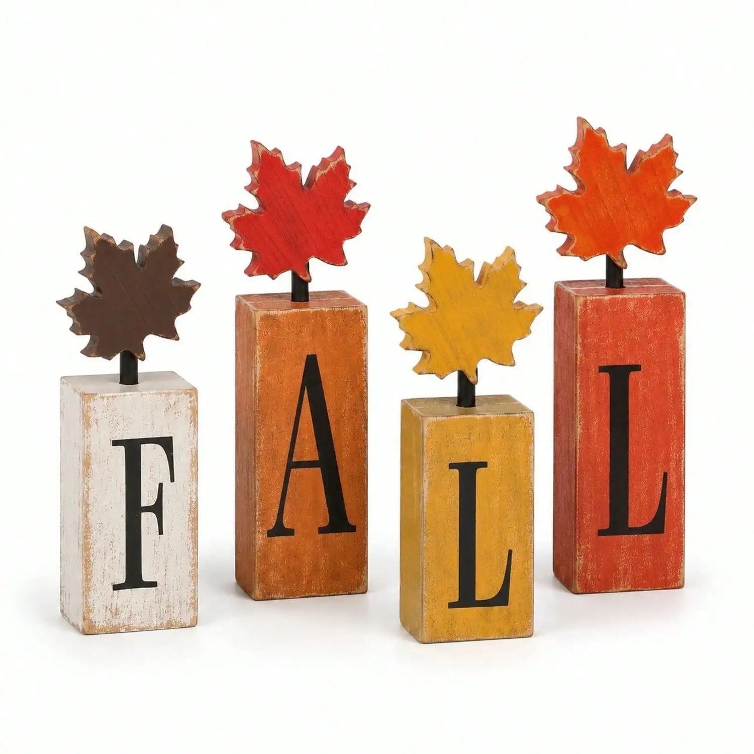 4-Piece Autumn Table Decor Set, Farmhouse-Style Wooden Maple Leaf Letter Square Decorative Board, Thanksgiving Layered Tray Decoration, Seasonal Home Decor, Suitable For Fireplace Mantels, Kitchens, Home Desks, Holiday Decoration Gifts