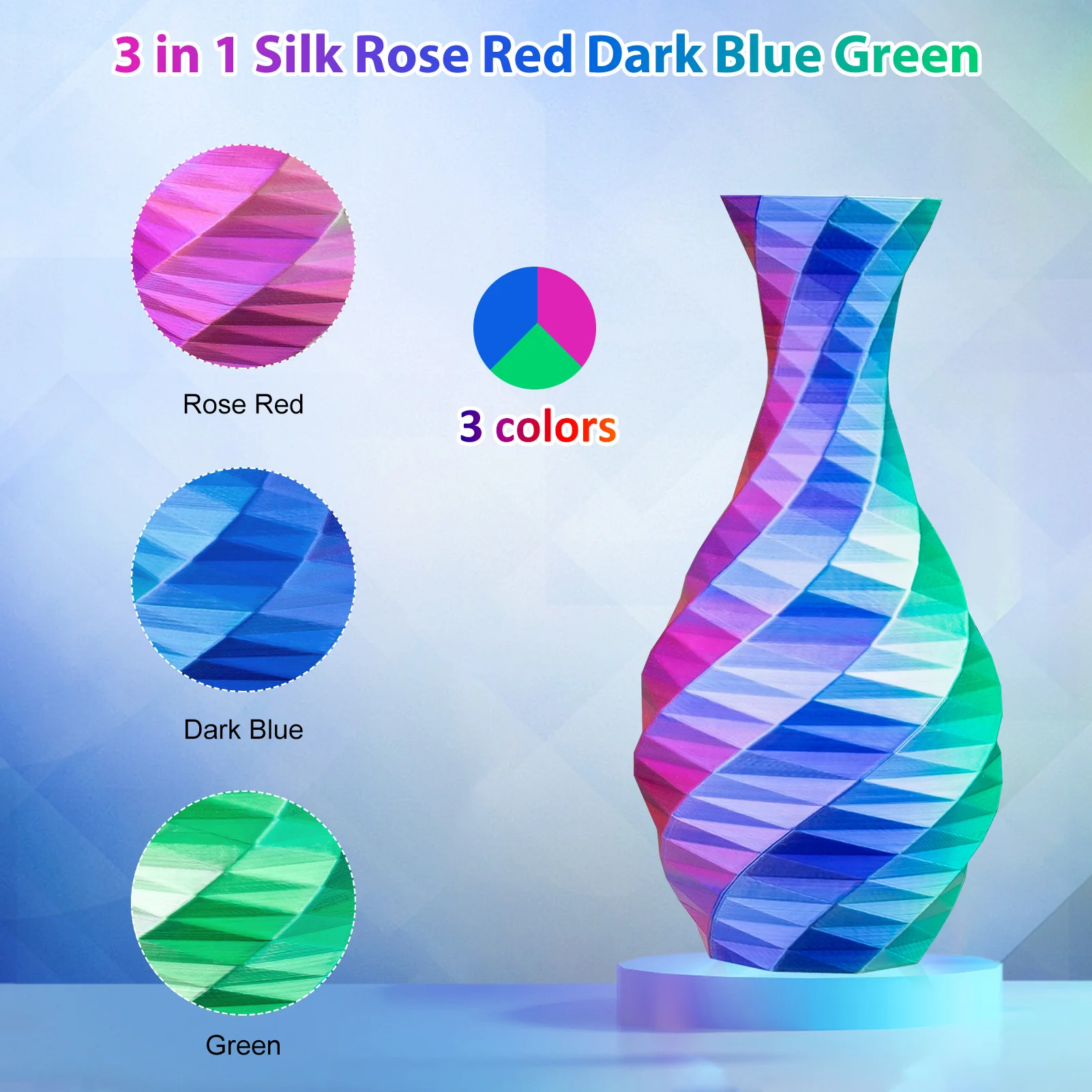 Silk PLA 3D Printer Filament 1.75mm Triple Color Silk PLA Filament 3D Printing Filament 250g 3 In1 Color