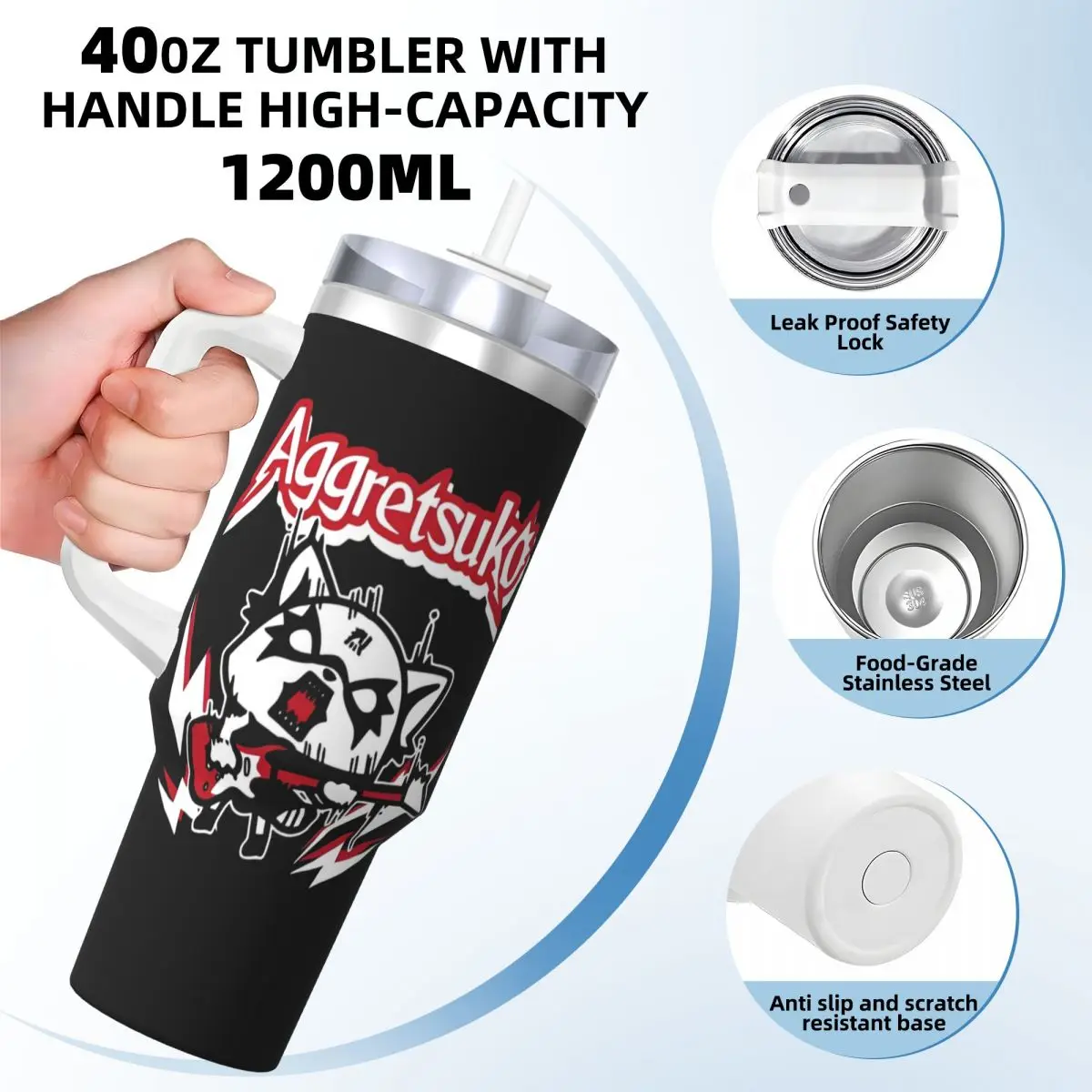 Stainless Steel Tumbler Sanrio Aggretsuko Mugs Cup With Straws Beach Hot Drinks Water Bottle Keep Heat Large Capacity Coffee Mug