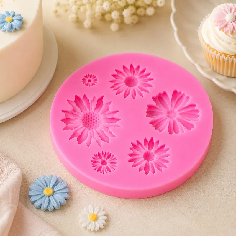 Molde de silicona 3D con forma de flor para fudge, pastel, caramelo, chocolate, panna cotta, sorbete, molde de silicona líquida con forma de girasol y margarita