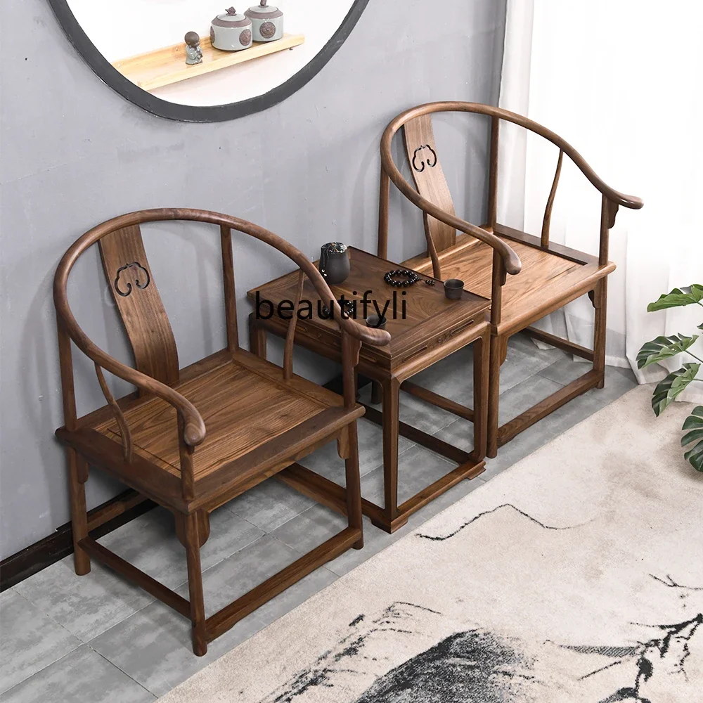 

New Chinese-style North American black walnut armchair coffee table three-piece set Ming-style zen chair corner few Taishi chair