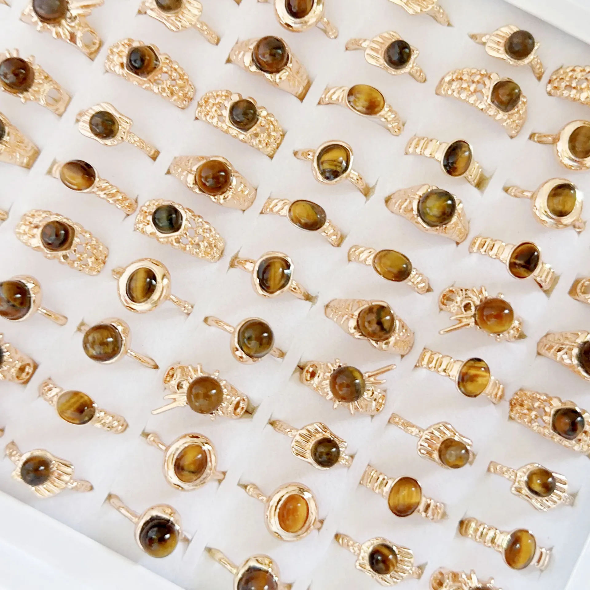 

20pcs Tiger Eye Natural Stone Rings for Women Party Wedding