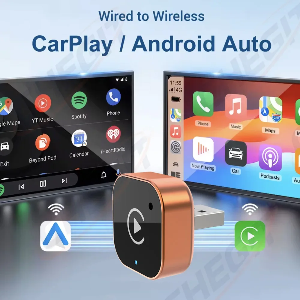2026 NEW 2 in1 Wired to Wireless CarPlay Android Auto Adapter With USB Dongle Smart Mini Box Plug and Play Bluetooth