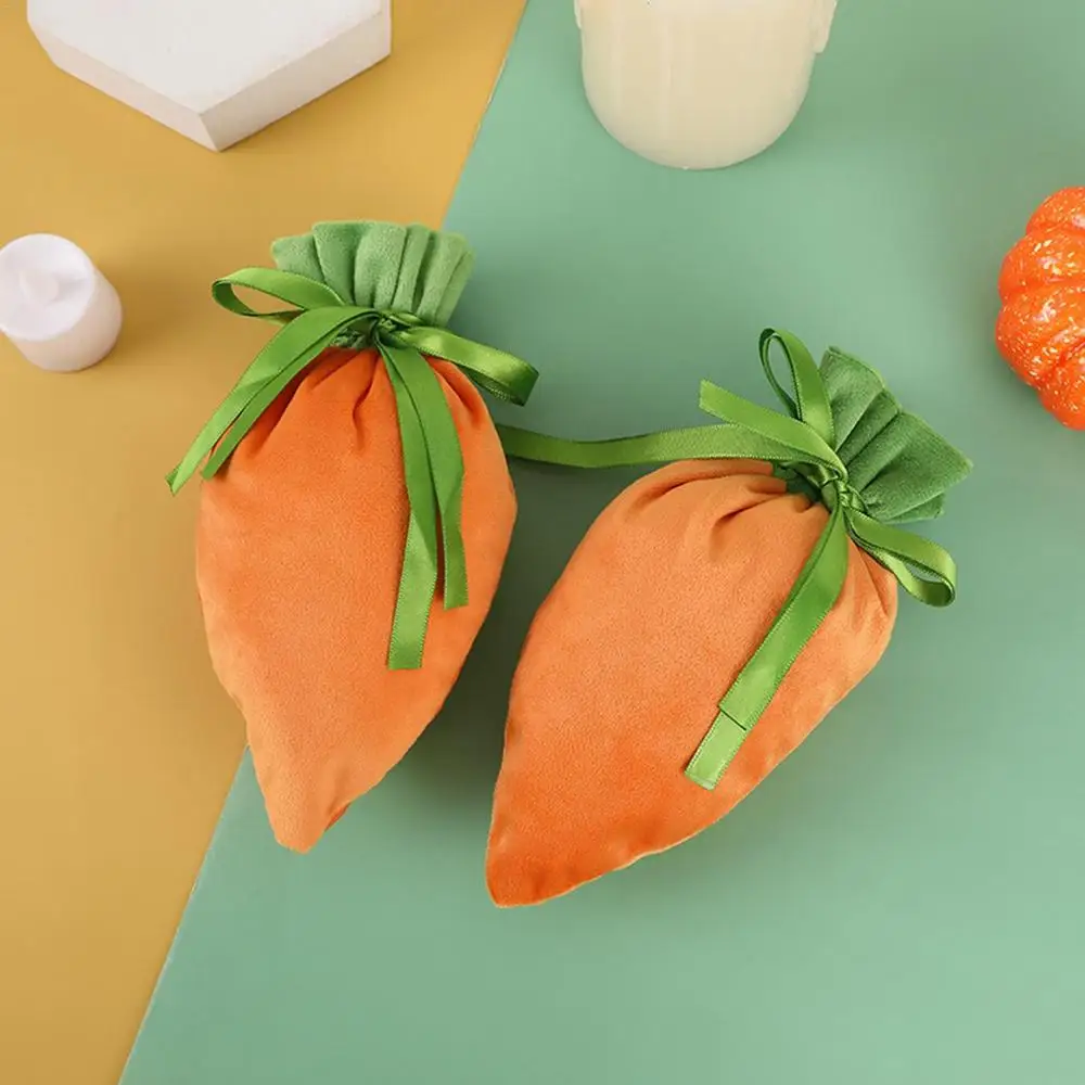 5Pcs Easter Carrot Shape Drawstring Candy Bags Gift Packaging Bag Mystery Gifts Box for Easter Valentine\'s Day Children\'s Day